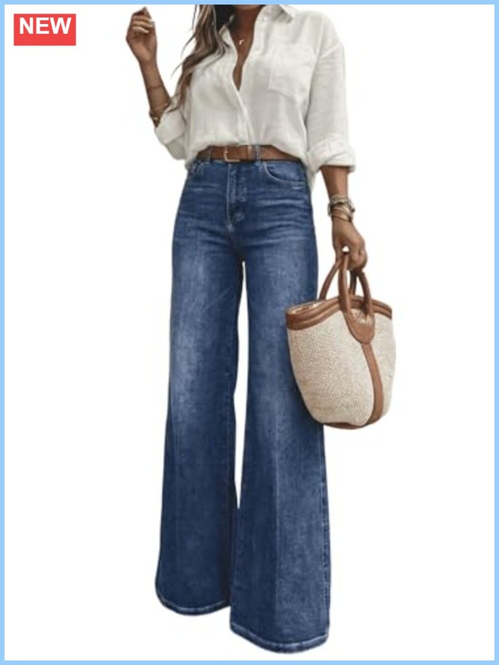 Women's High Waisted Wide Leg Jeans Denim 5-Pocket Bootcut Work Pants